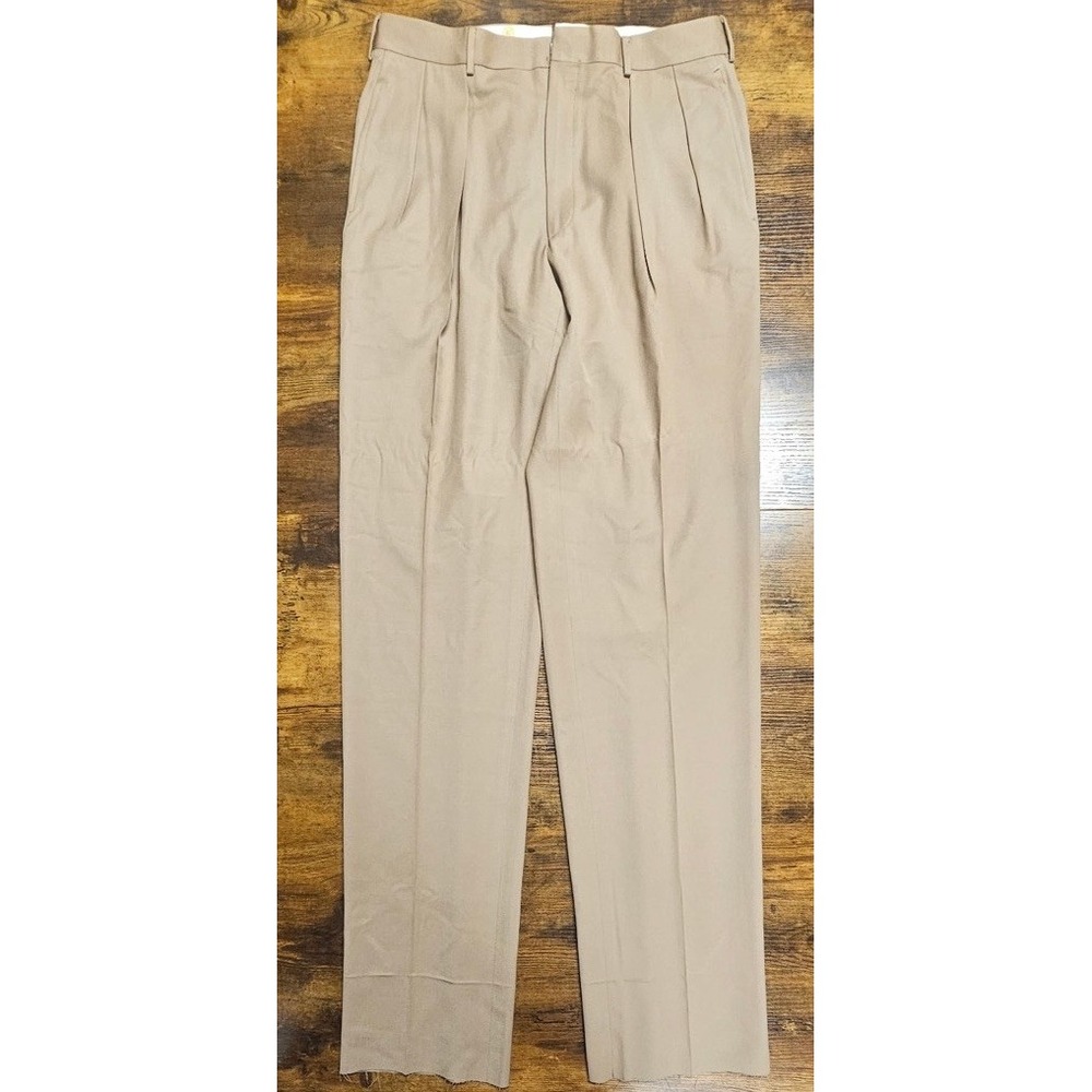 Polo Ralph Lauren Dalton Beige Virgin Wool Double Pleat Unhemmed Italy 35x38 NWT